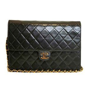Chanel Matelasse Single Flap Chain Shoulder Bag Black